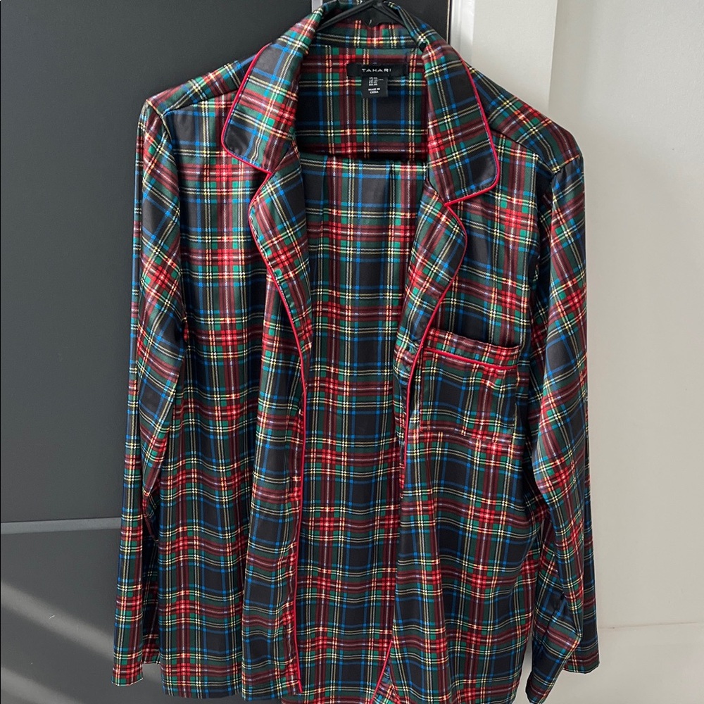 Tahari Plaid Pajama Top - Red, Blue, Green